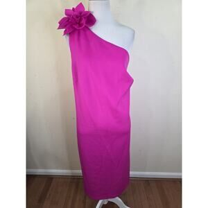 Eliza J Womens Size 18W Fuchsia Pink Scuba One Shoulder Sheath Dress Stretch